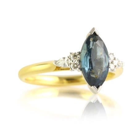 Marquise Cut Blue Sapphire Diamond Ring