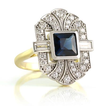 Australian Sapphire Diamond Art Deco Ring