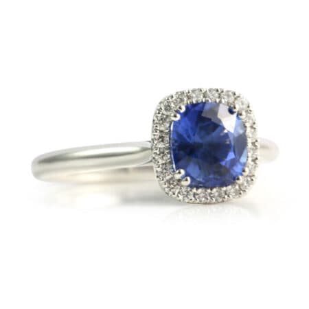 Blue Sapphire Cushion Halo Ring